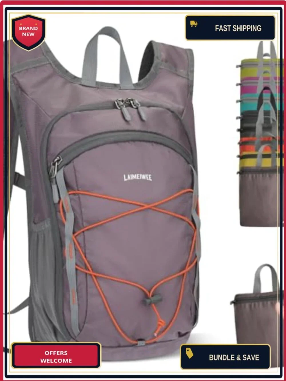Foldable Lightweight Hiking Daypack 13L Nylon Travel Backpack with Chest Strap